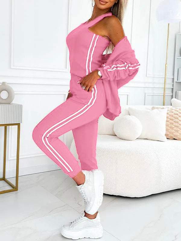 Femme Veste Sport-Chic - Coton Respirant - Coupe Relax - Bandes Contrastantes - Bordures Côtelées