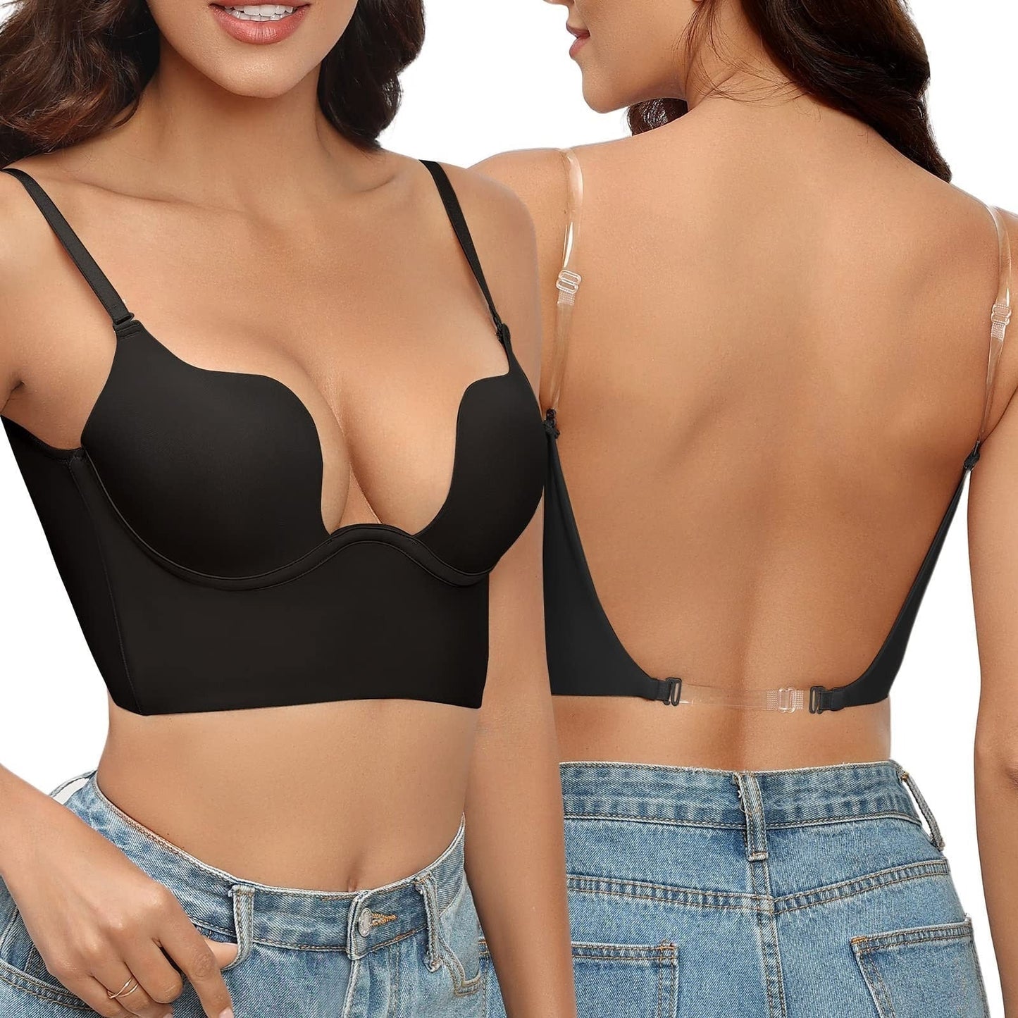 Soutien-gorge dos nu femme – Plunging – Maintien armatures – Bretelles réglables