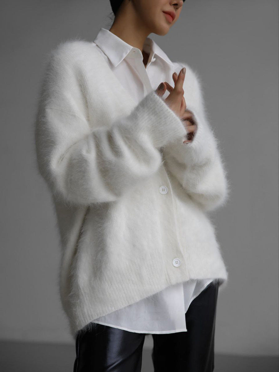 Femme Cardigan - Coupe Ample et Décontractée - Textile Doux et Moelleux - Col V - Boutons Naturels