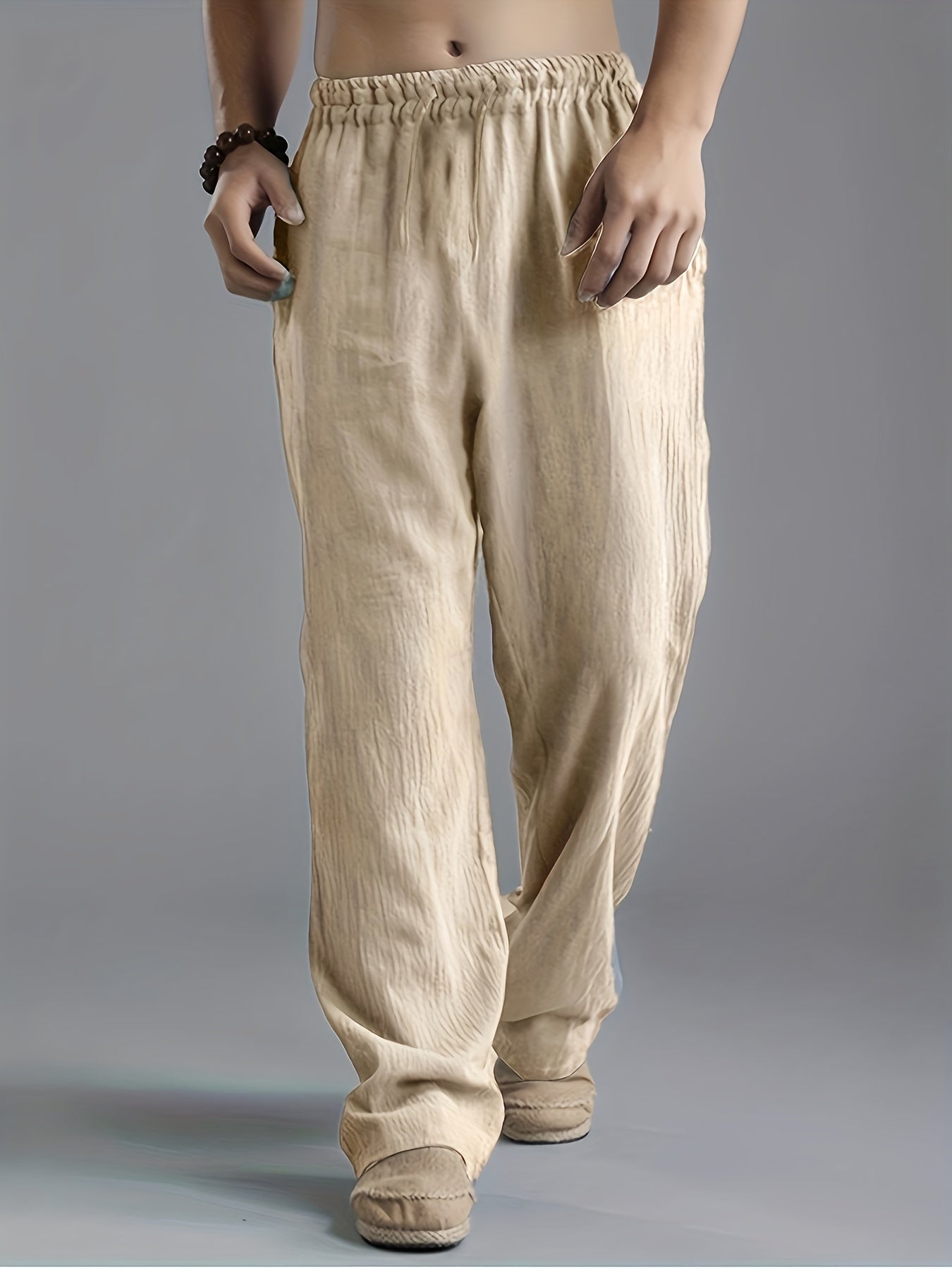 Pantalon homme décontracté – Coupe ample – Taille élastique – Fibres naturelles respirantes