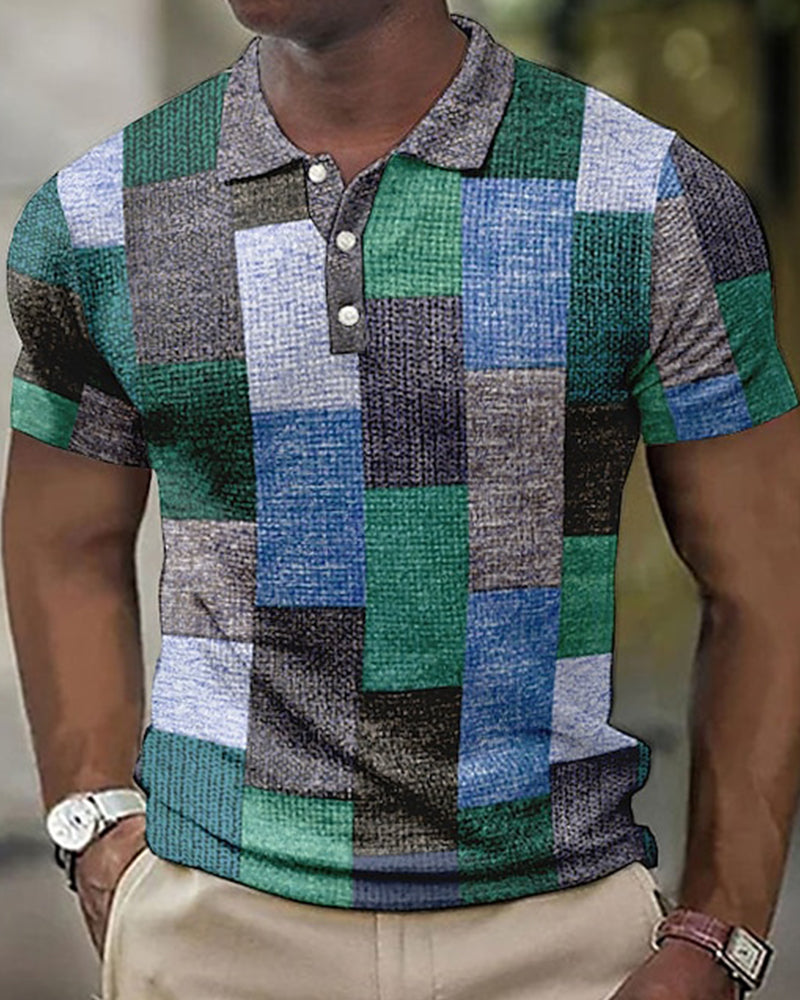 Polo homme – Coupe slim – Maille douce – Motif patchwork – Patte de boutonnage classique