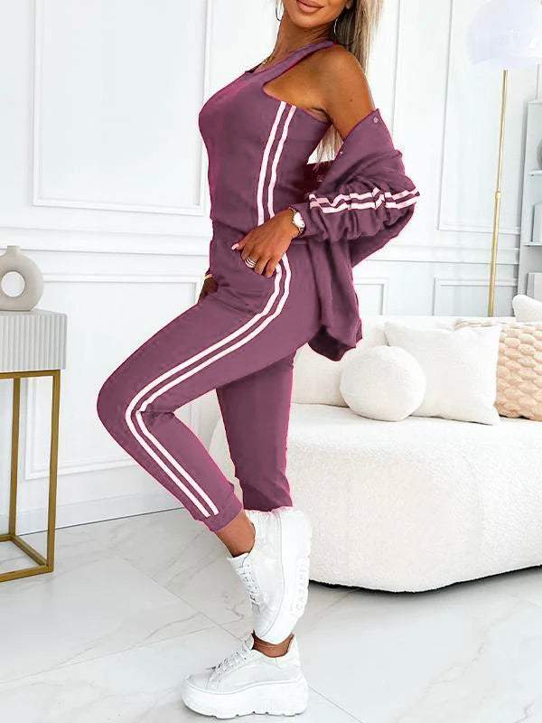 Femme Veste Sport-Chic - Coton Respirant - Coupe Relax - Bandes Contrastantes - Bordures Côtelées