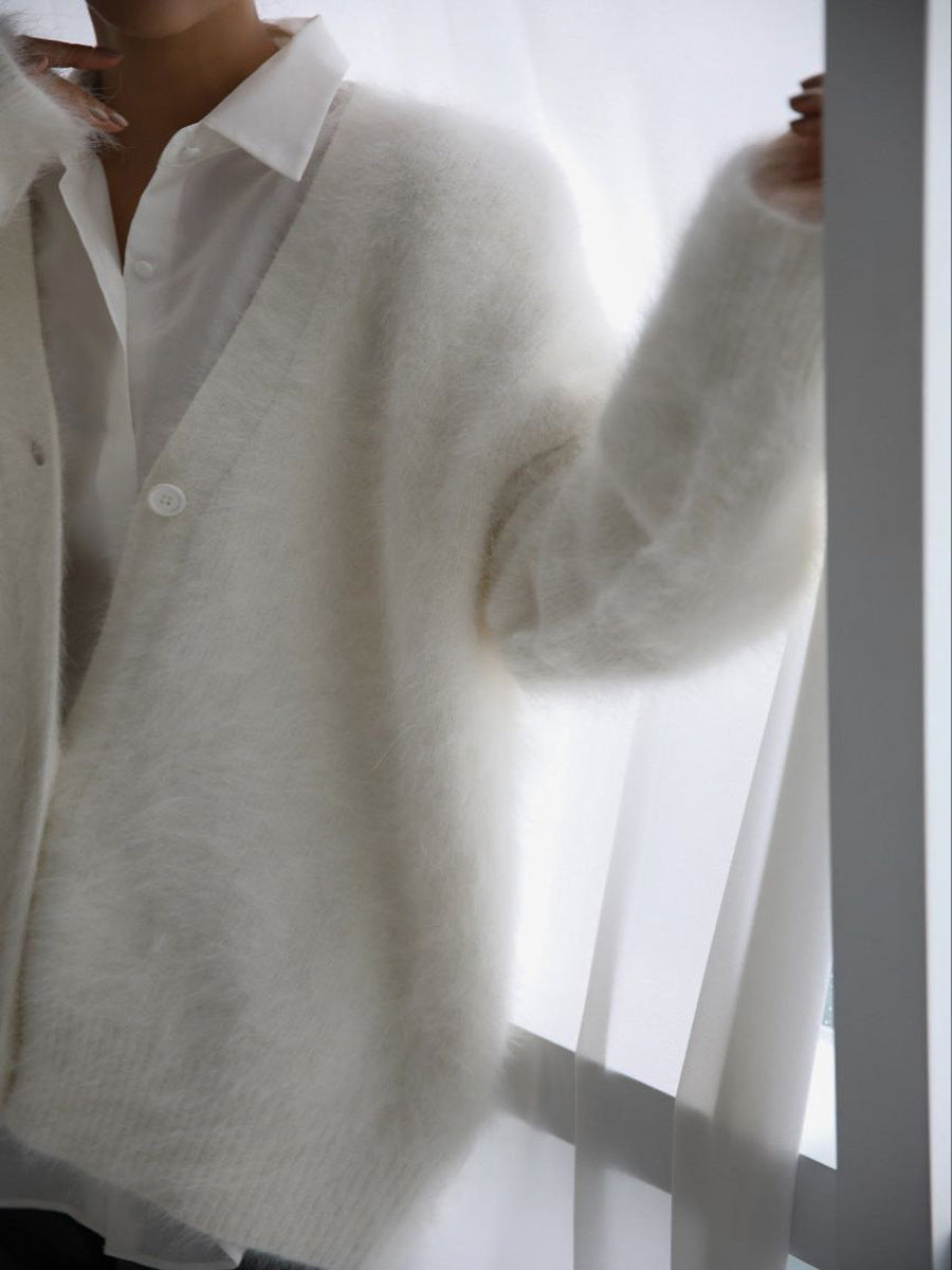 Femme Cardigan - Coupe Ample et Décontractée - Textile Doux et Moelleux - Col V - Boutons Naturels