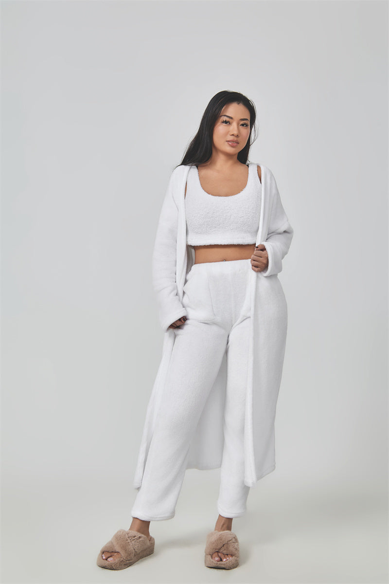 Femme Ensemble Lounge - Crop Top, Pantalon et Cardigan - Coupe Relax - Douillet - Polyvalent