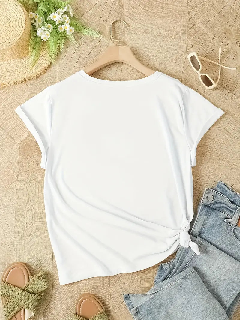 T-shirt femme – Coupe décontractée – Tissu respirant – Imprimé floral – Manches courtes