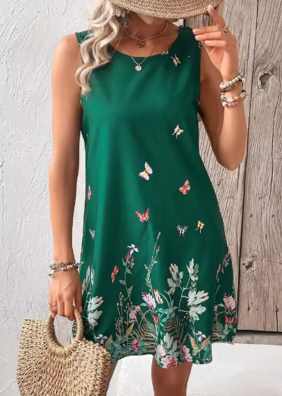 Robe sans manches femme – Coupe droite fluide – Imprimé floral