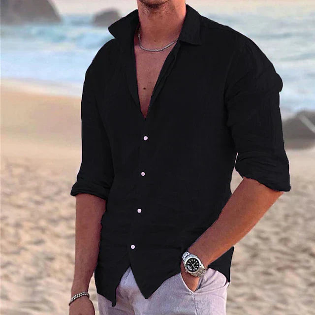 Chemise homme – Coupe décontractée – Manches longues – Fibre naturelle