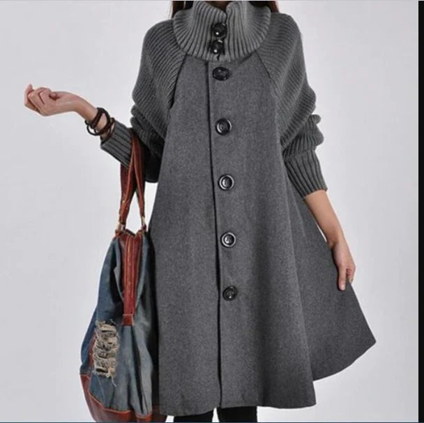 Manteau Femme – Col Montant – Coupe Oversize – Laine – Longueur Genou – Manches Longues