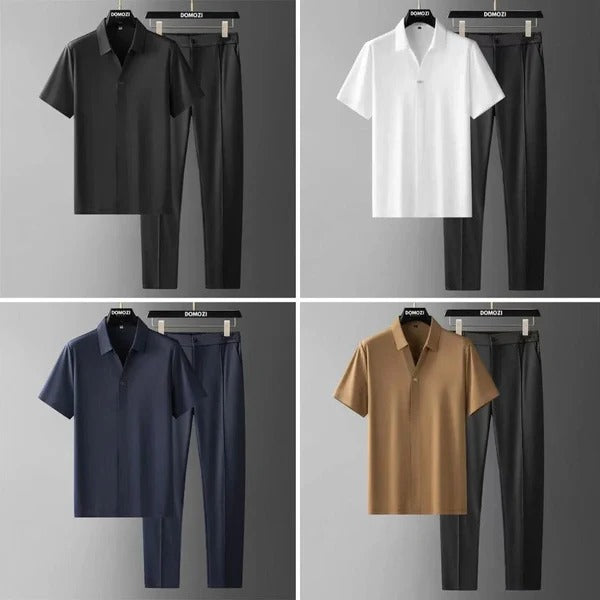 Ensemble Homme – Coupe Slim – Chemise Manches Courtes Col Classique – Pantalon Tailleur