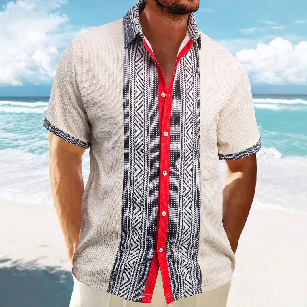 Chemise homme à manches courtes – Coupe décontractée – Motifs ethniques – Coton