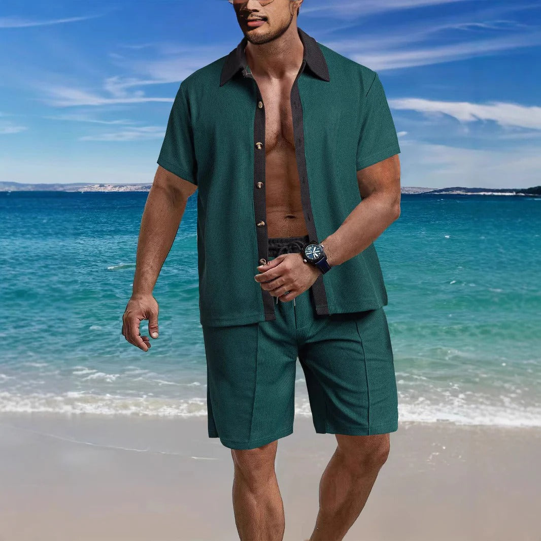 Ensemble chemise et short pour homme – Coupe décontractée – Manches courtes – Chemise boutonnée