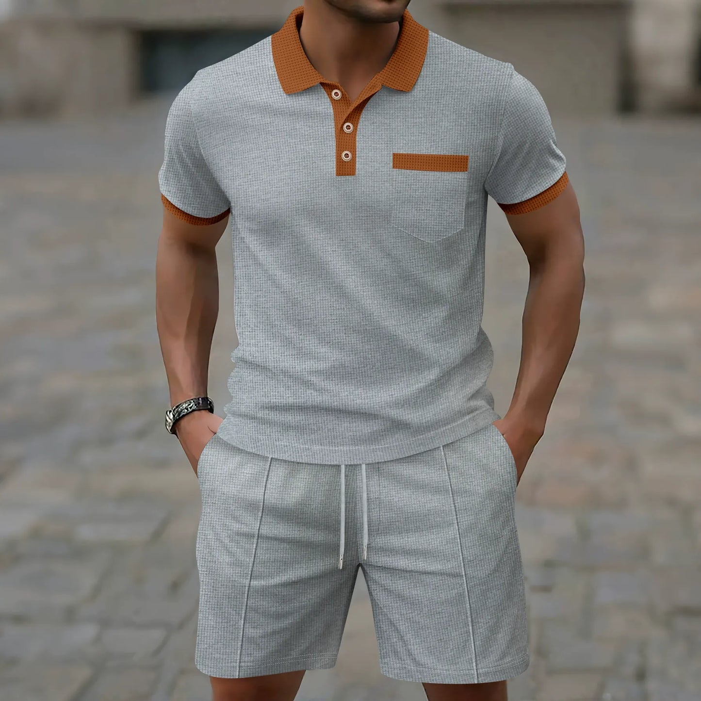 Ensemble Polo et Short Homme – Coupe Slim – Demi-bouton – Poche Poitrine