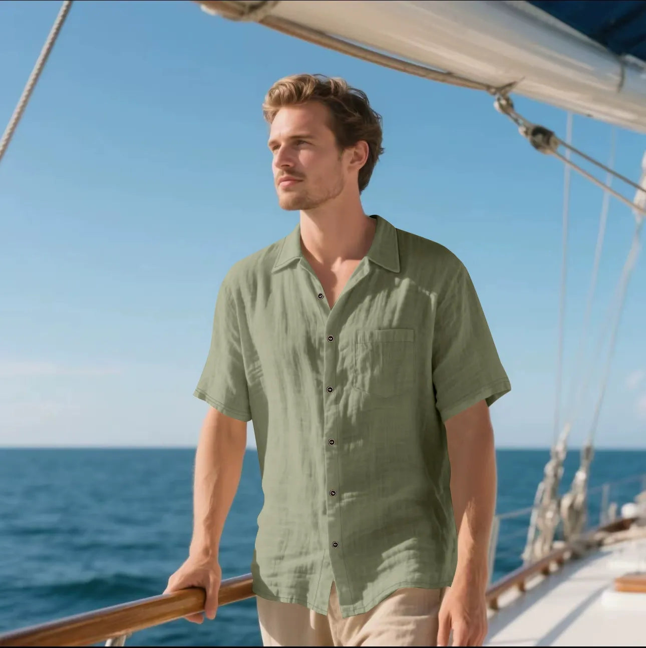 Chemise homme – Lin respirant – Coupe décontractée – Manches courtes