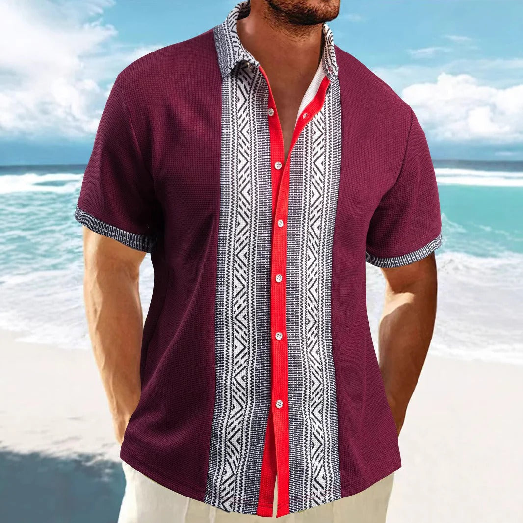 Chemise homme à manches courtes – Coupe décontractée – Motifs ethniques – Coton