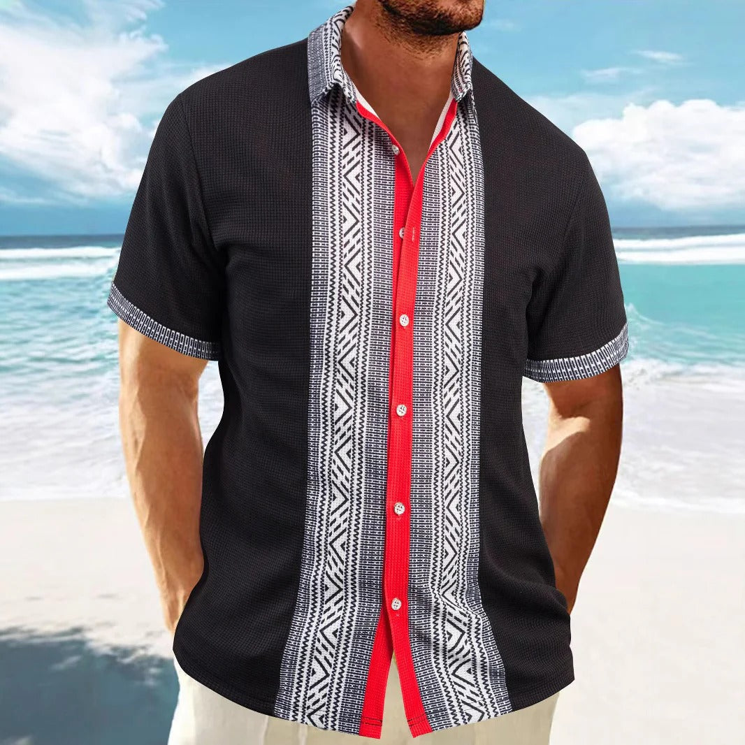 Chemise homme à manches courtes – Coupe décontractée – Motifs ethniques – Coton
