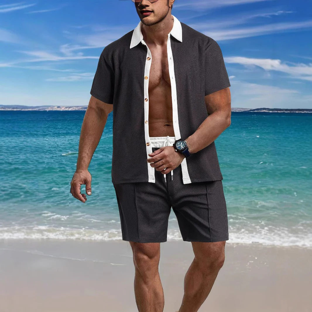 Ensemble chemise et short pour homme – Coupe décontractée – Manches courtes – Chemise boutonnée