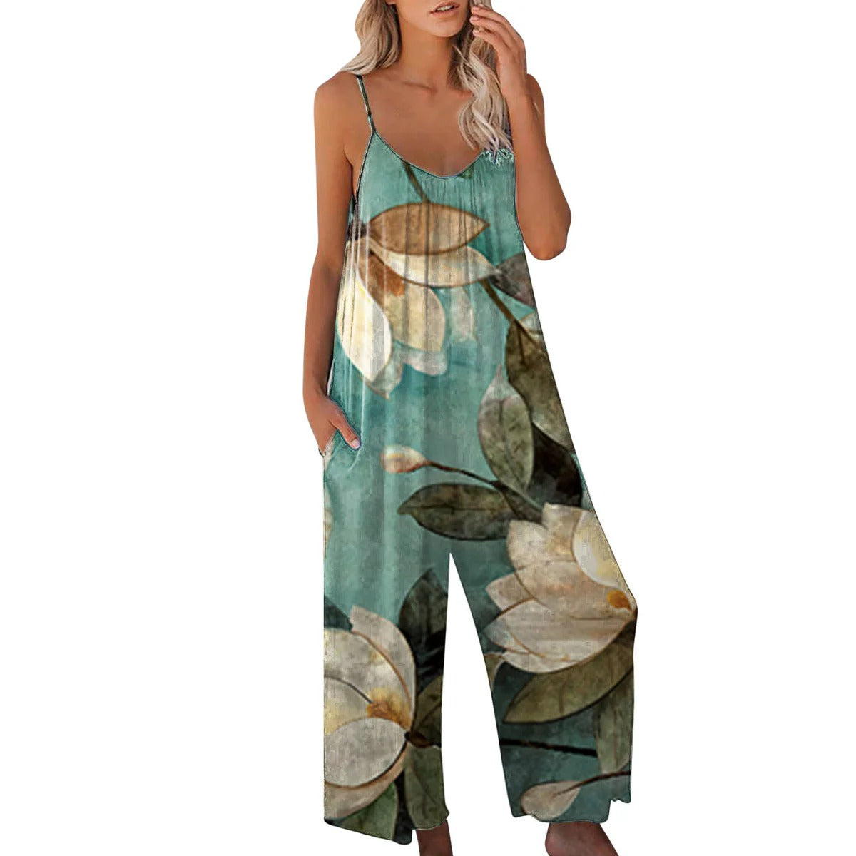 Combinaison femme – Coupe ample – Bretelles fines – Jambes larges – Tissu coton – Style décontracté