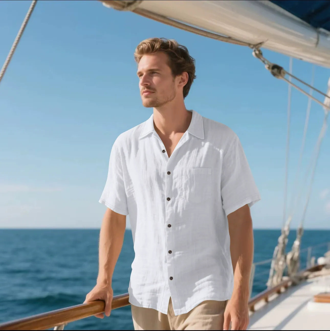 Chemise homme – Lin respirant – Coupe décontractée – Manches courtes