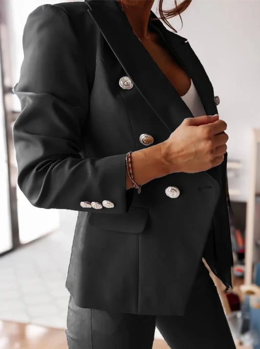 Tailleur femme – Blazer croisé cintré – Pantalon droit ajusté – Style élégant