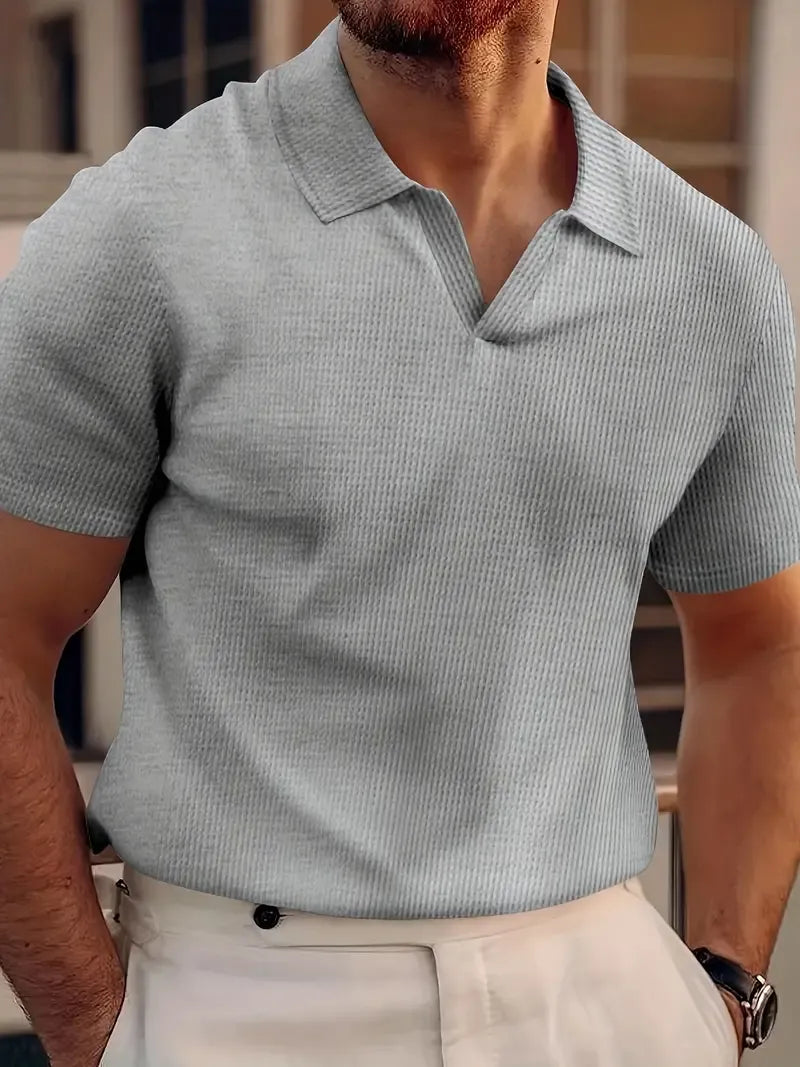 Polo homme – Coupe slim – Maille gaufrée – Manches courtes col ouvert