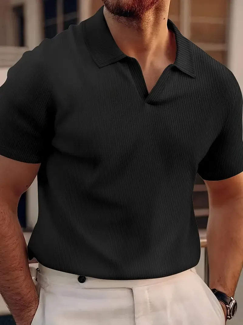Polo homme – Coupe slim – Maille gaufrée – Manches courtes col ouvert