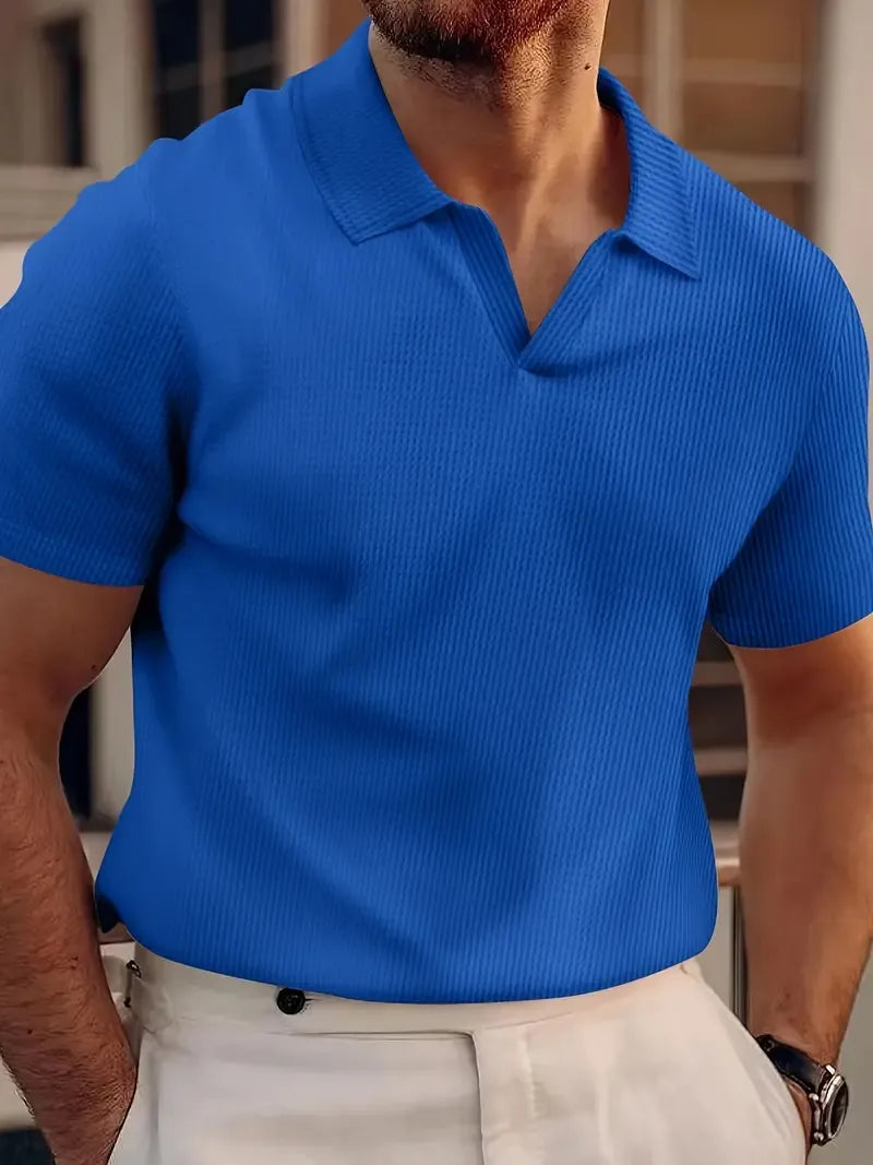 Polo homme – Coupe slim – Maille gaufrée – Manches courtes col ouvert