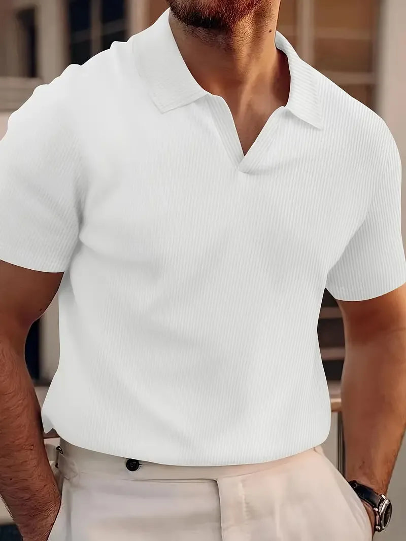 Polo homme – Coupe slim – Maille gaufrée – Manches courtes col ouvert