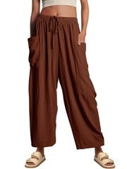 Pantalon femme – Coupe ample – Coton respirant – Taille cordon – Longueur totale