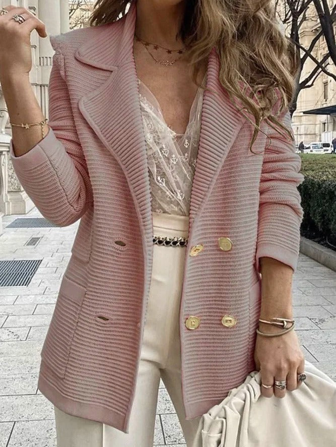 Veste femme chic – Coupe cintrée – Boutonnage croisé – Col à revers – Tissu côtelé