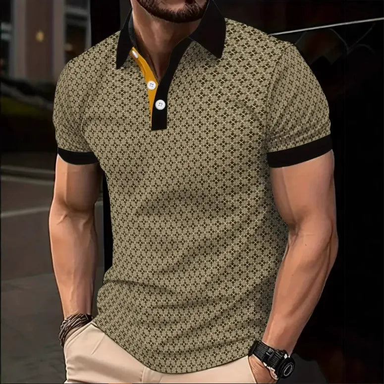 Polo homme – Coupe slim – Coton respirant – Imprimé 3D – Col contrasté