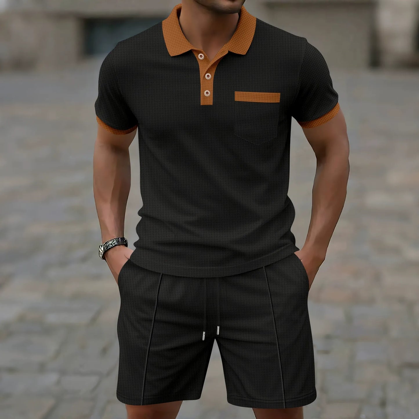 Ensemble Polo et Short Homme – Coupe Slim – Demi-bouton – Poche Poitrine