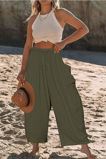 Pantalon femme – Coupe ample – Coton respirant – Taille cordon – Longueur totale