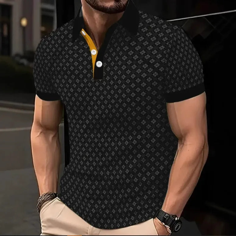 Polo homme – Coupe slim – Coton respirant – Imprimé 3D – Col contrasté