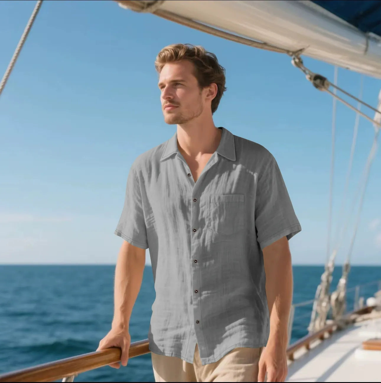 Chemise homme – Lin respirant – Coupe décontractée – Manches courtes