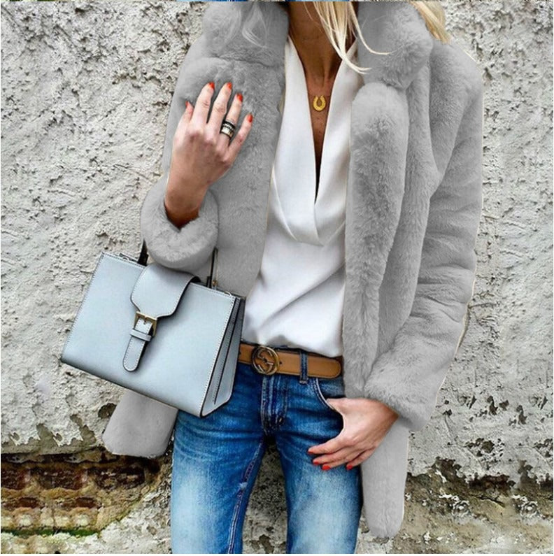 Manteau femme – Fausse fourrure – Coupe oversize – Col large – Manches longues