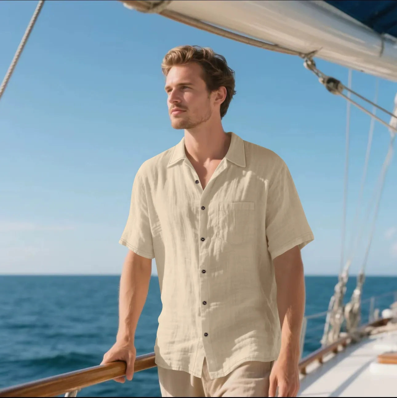 Chemise homme – Lin respirant – Coupe décontractée – Manches courtes