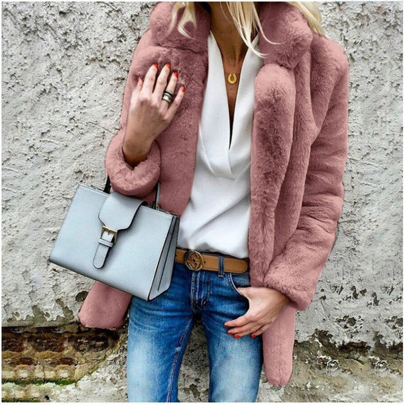 Manteau femme – Fausse fourrure – Coupe oversize – Col large – Manches longues