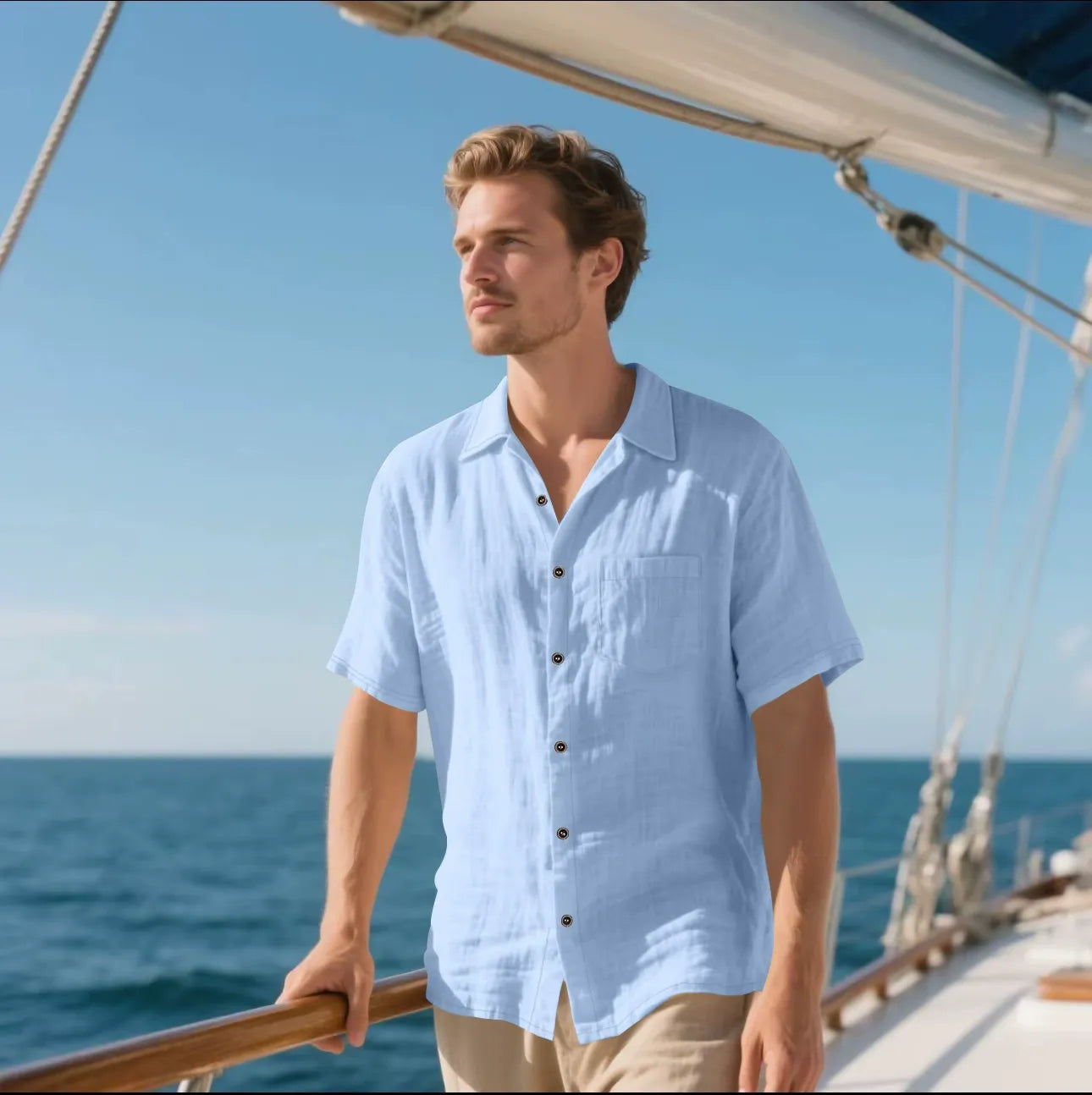 Chemise homme – Lin respirant – Coupe décontractée – Manches courtes