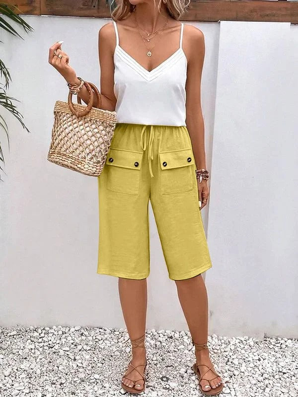 Pantalon Femme Mi-long – Coupe Ample – Taille Élastique – Tissu Respirant – Cordon