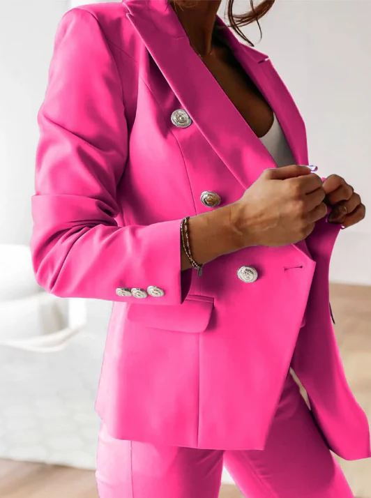 Tailleur femme – Blazer croisé cintré – Pantalon droit ajusté – Style élégant