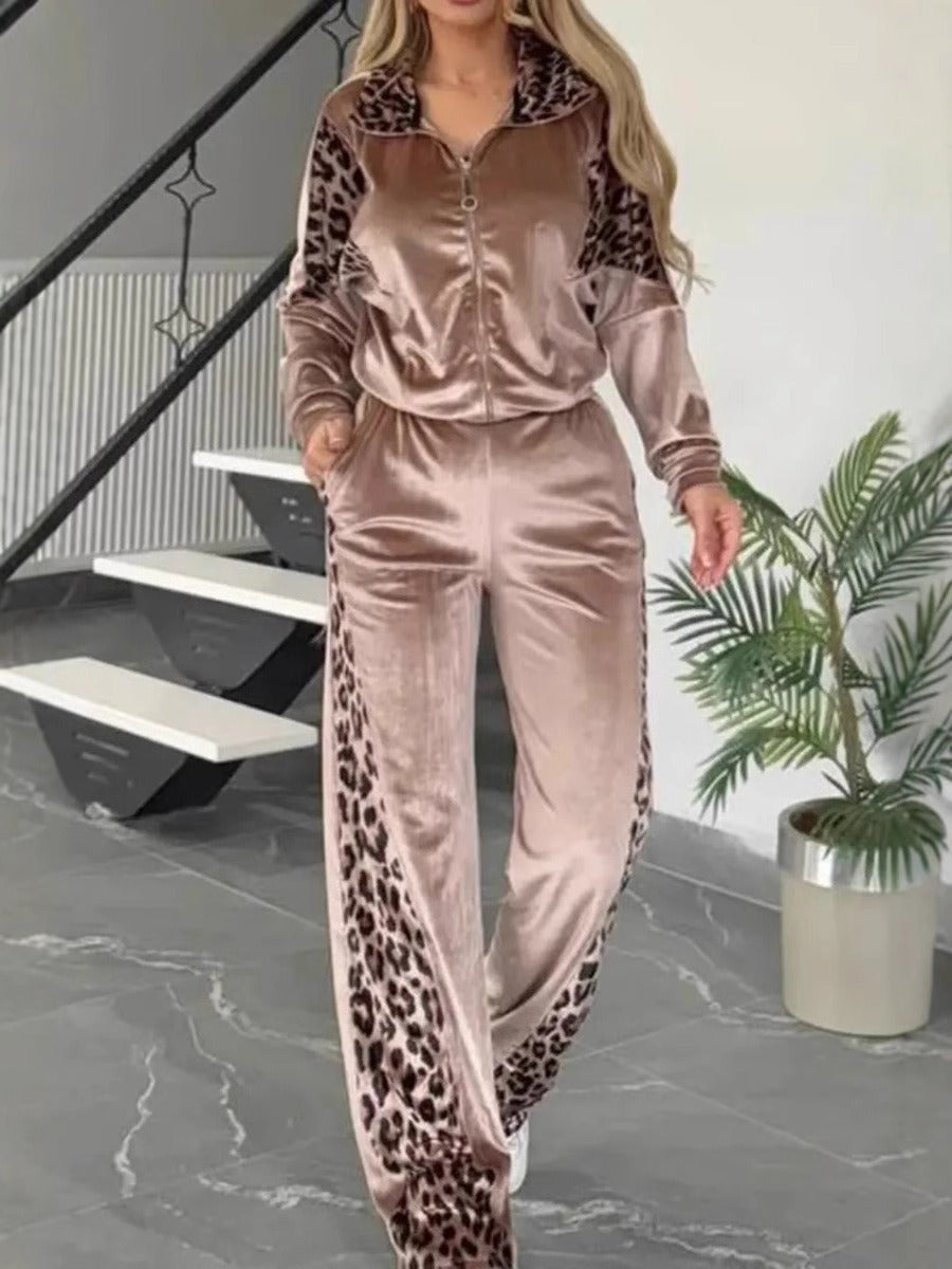 Ensemble de loisirs femme – Veste zippée et pantalon droit – Détail imprimé animal