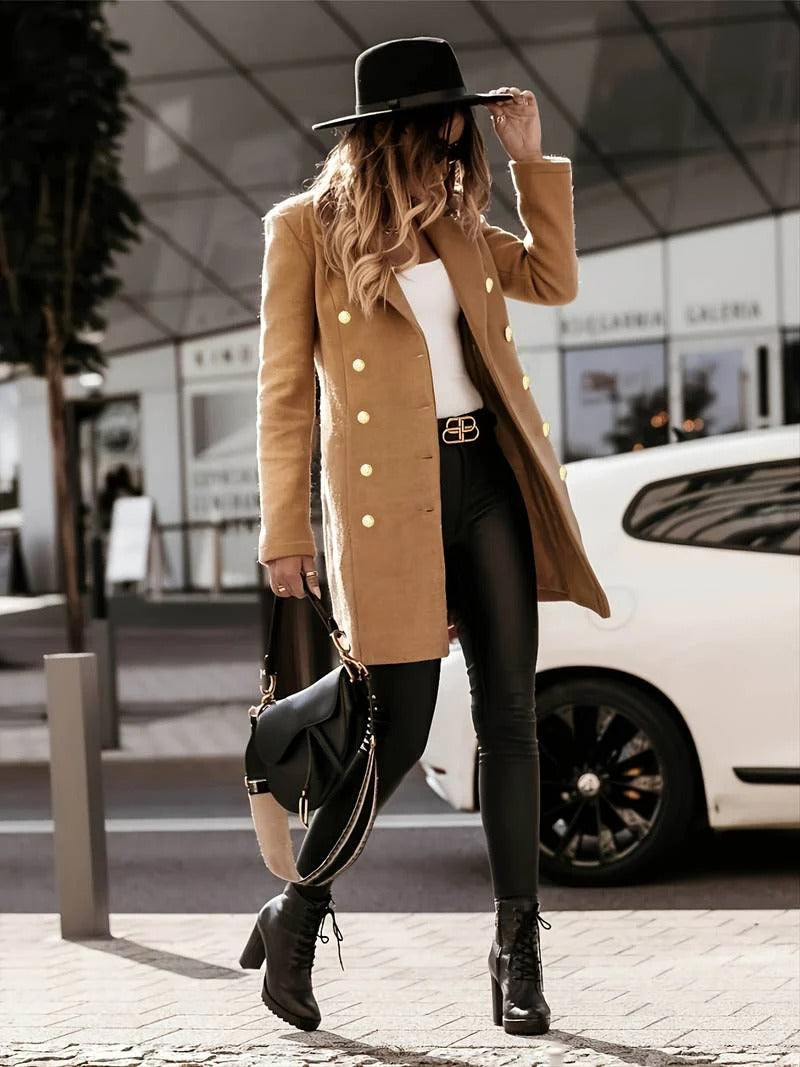 Manteau Femme – Laine – Coupe Cintrée – Double Boutonnage – Longueur Mi-Cuisse