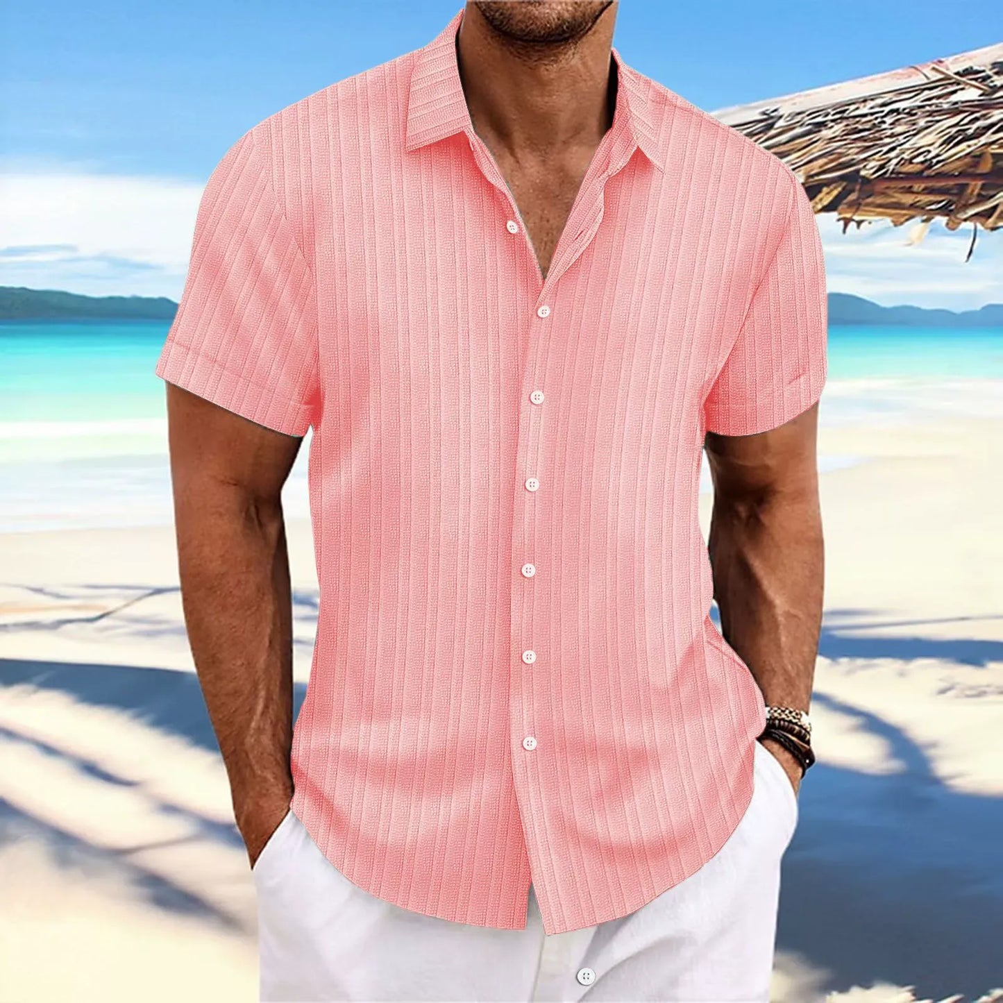 Chemise homme – Coupe décontractée – Manches courtes – Texture Jacquard