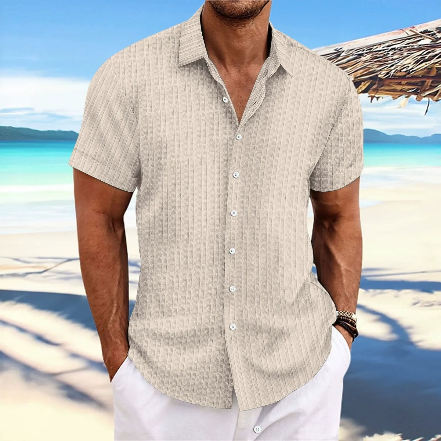 Chemise homme – Coupe décontractée – Manches courtes – Texture Jacquard