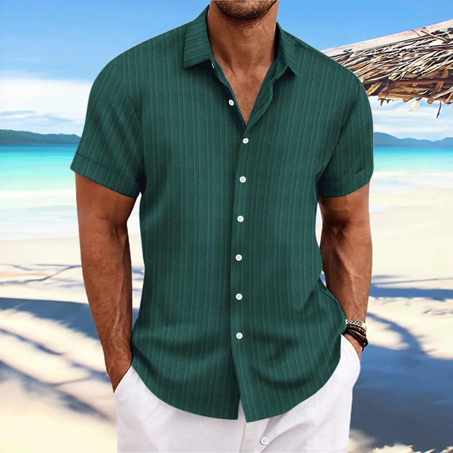 Chemise homme – Coupe décontractée – Manches courtes – Texture Jacquard