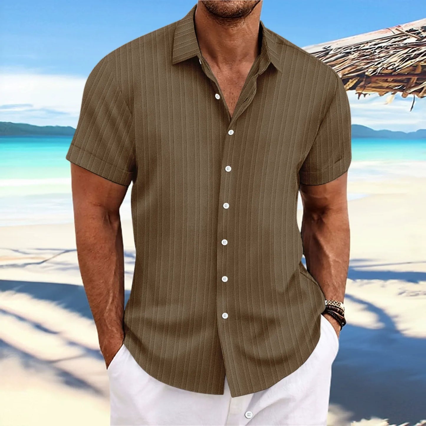 Chemise homme – Coupe décontractée – Manches courtes – Texture Jacquard