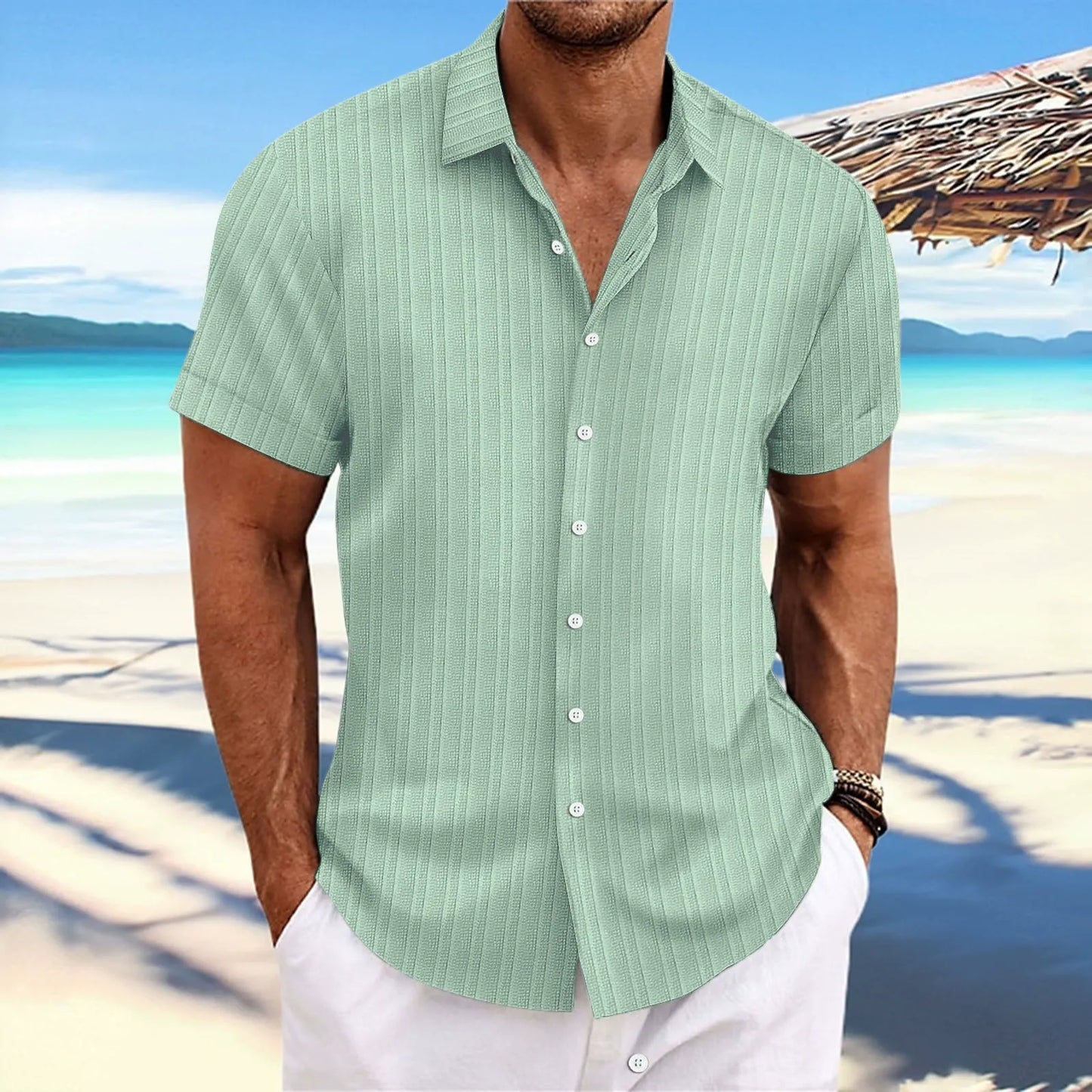Chemise homme – Coupe décontractée – Manches courtes – Texture Jacquard