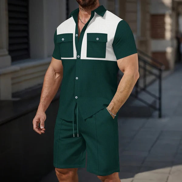 Chemise homme manches courtes – Coupe régulière – Poches poitrine – Détail contrasté