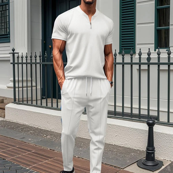 Ensemble de fitness homme – Coupe slim – T-shirt zippé – Pantalon taille élastique