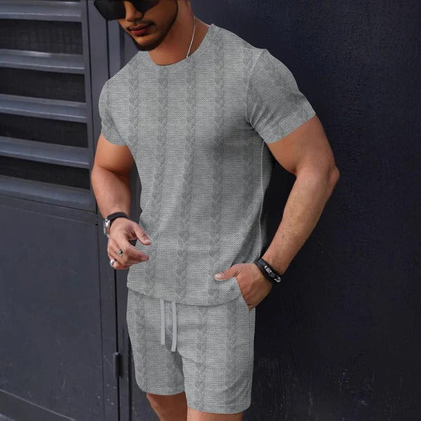 Ensemble Homme T-shirt et Short – Maille Texturée – Coupe Regular – Col Rond – Taille Cordon